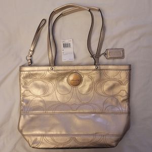 COACH SV/AD ANTIQUE GOLD SIS STICH METALIC TOTE BAG AUTHENTIC BRAND NEW! W/TAGS!